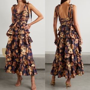 🆕 ULLA JOHNSON Candace Floral Ruffle Midi Dress in Lupine Sz 4